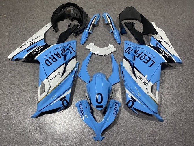Kawasaki Ninja 300 Fairings (2013-2024) Blue, White, Black Leopard at KingsMotorcycleFairings.com