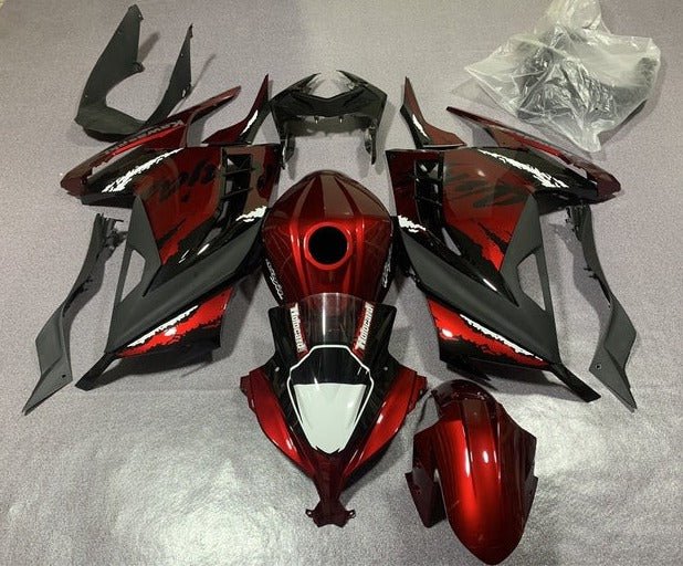 Kawasaki Ninja 300 Fairings (2013-2024) Dark Red, Black, White from KingsMotorcycleFairings.com