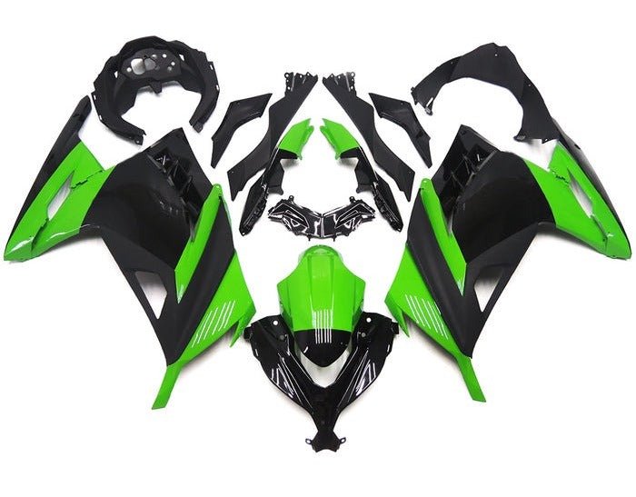 Kawasaki Ninja 300 Fairings (2013-2024) Gloss Green, Gloss Black from KingsMotorcycleFairings.com