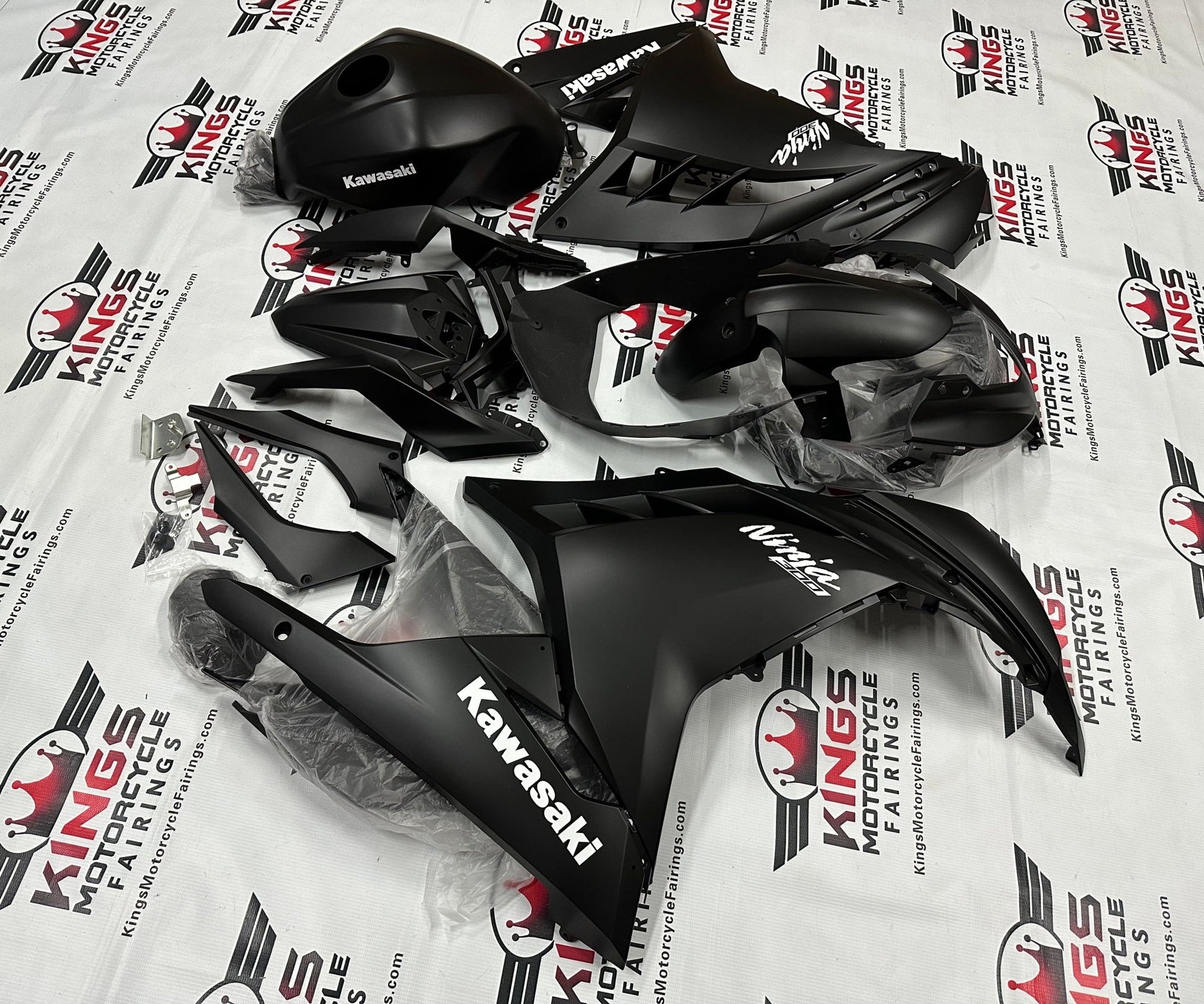 Kawasaki Ninja 300 Fairing kit (2013-2024) Matte Black, White at KingsMotorcycleFairings.com