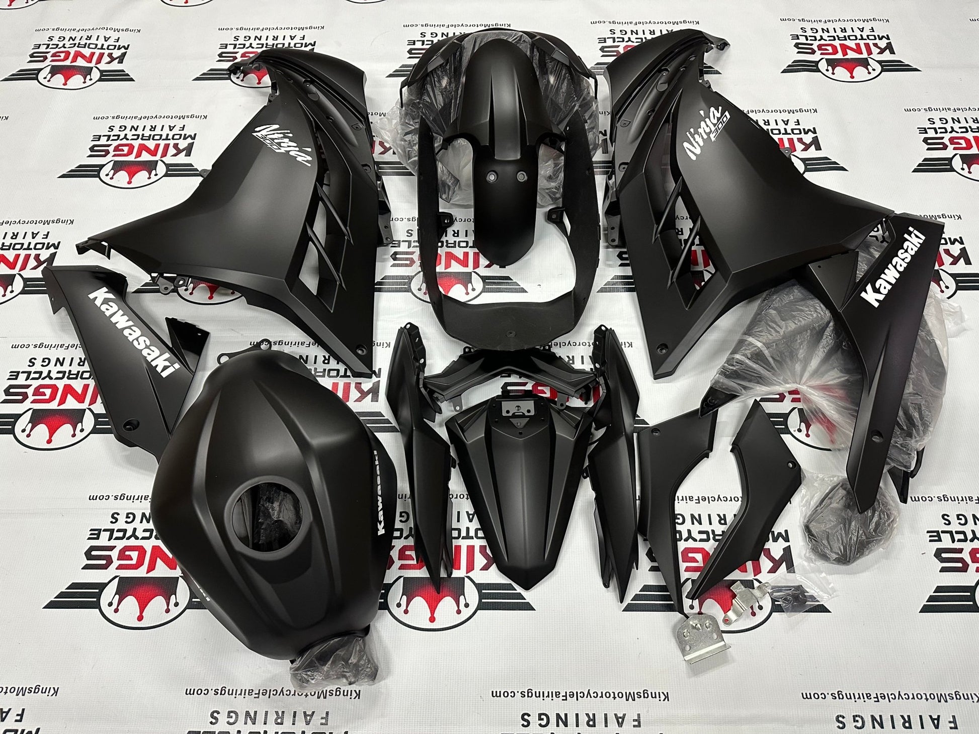 Kawasaki Ninja 300 Fairing set (2013-2024) Matte Black, White at KingsMotorcycleFairings.com