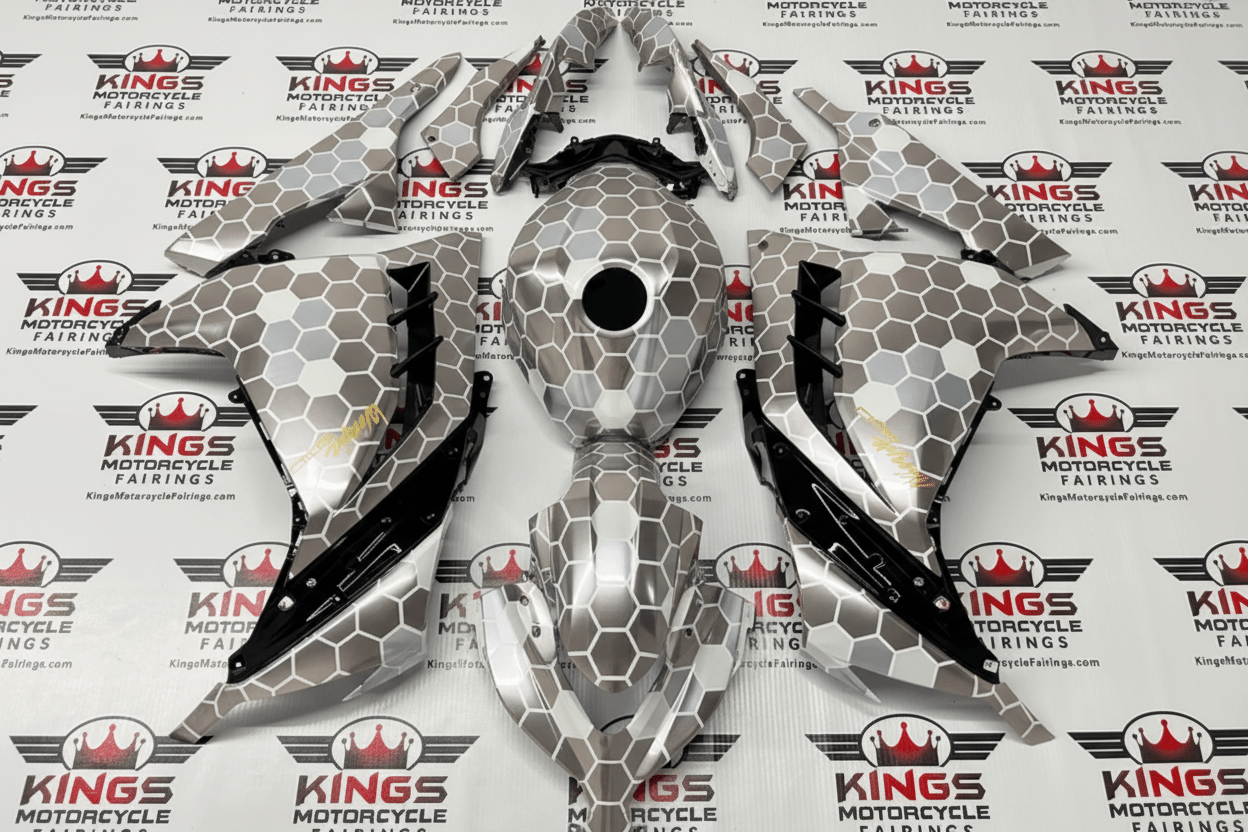 Kawasaki Ninja 300 Fairings (2013-2024) Silver, White, Gray, Gold Honeycomb at KingsMotorcycleFairings.com