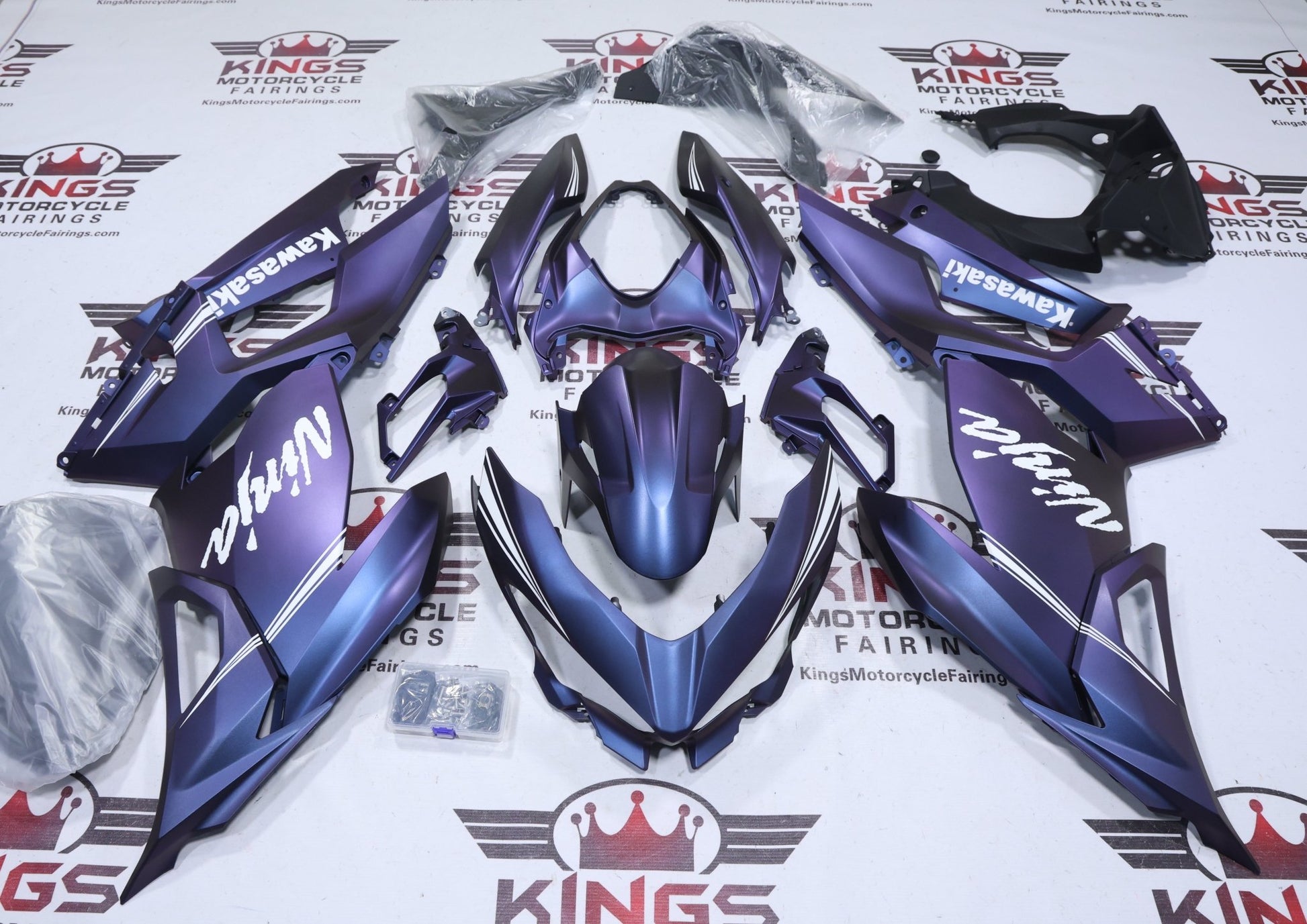 Kawasaki Ninja 400 Fairing Kit (2018-2023) Matte Dark Blue, Purple Chameleon from KingsMotorcycleFairings.com