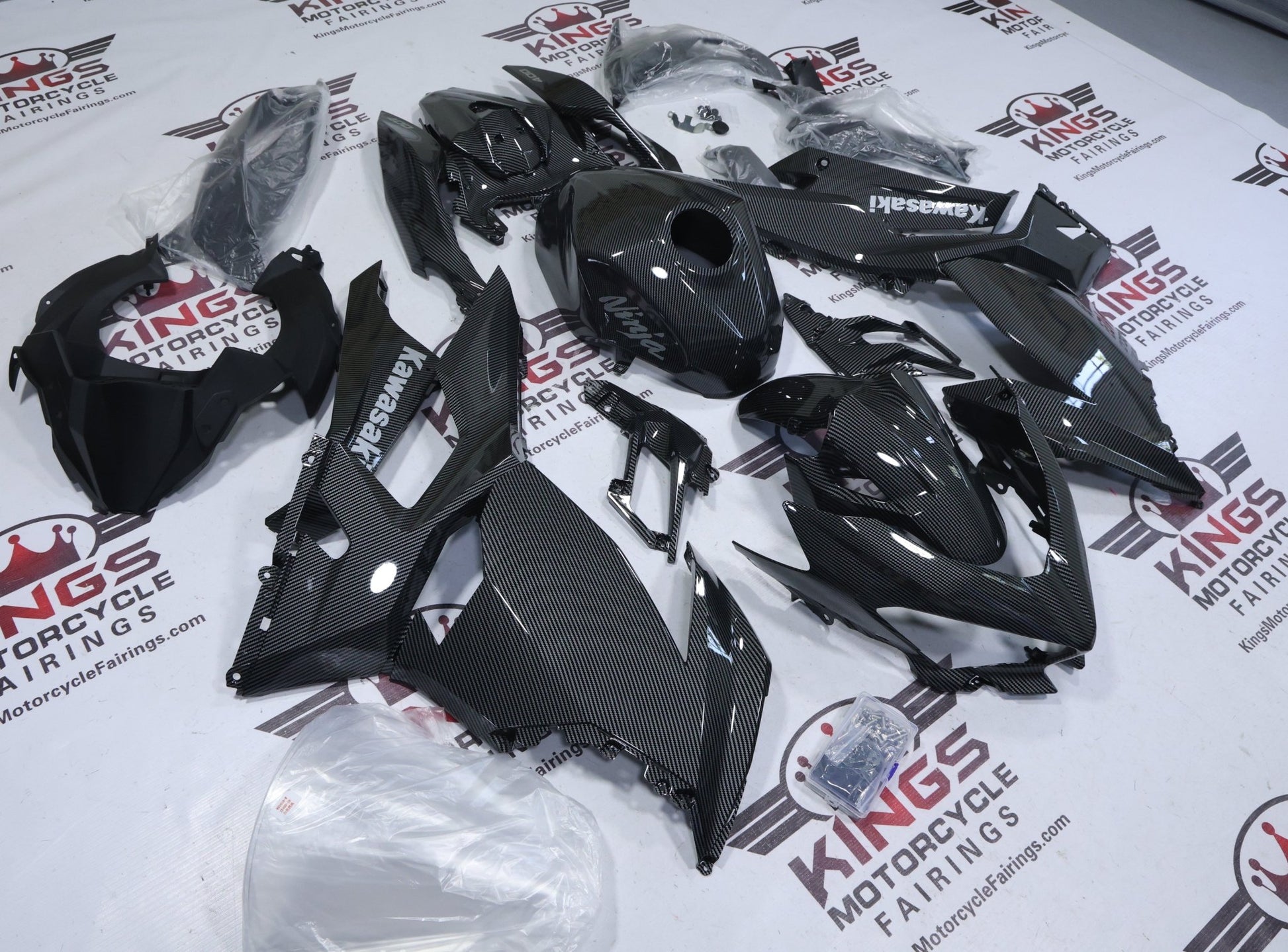 Kawasaki Ninja 400 Fairings (2018-2023) Faux Carbon Fiber, Gray at KingsMotorcycleFairings.com
