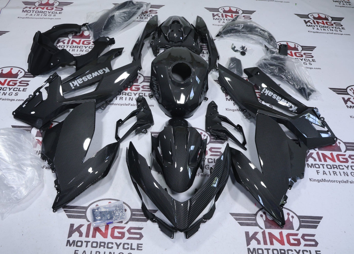 Kawasaki Ninja 400 Fairings (2018-2023) Faux Carbon Fiber, Gray from KingsMotorcycleFairings.com