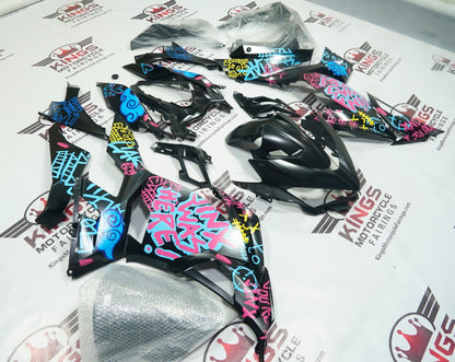 Kawasaki Ninja 400 Fairings (2018-2023) Matte Black, Blue, Pink Jinx by KingsMotorcycleFairings.com