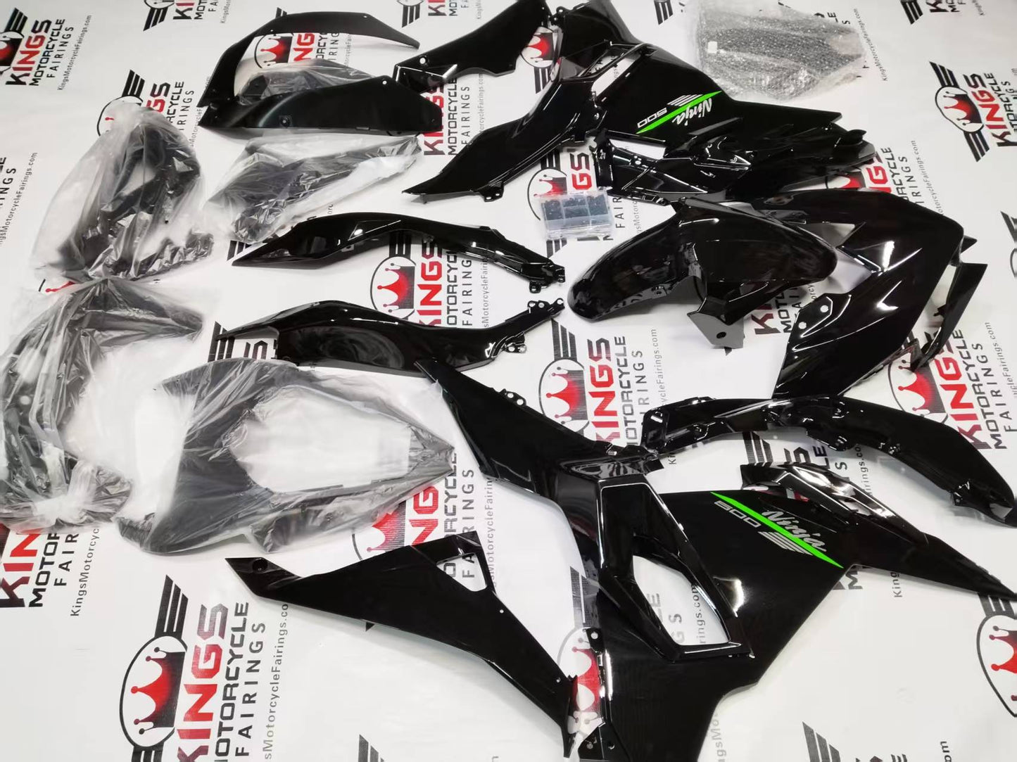 Kawasaki Ninja 500 Fairing Kit (2024-2025) Black, Green Stripe from KingsMootrcycleFairings.com