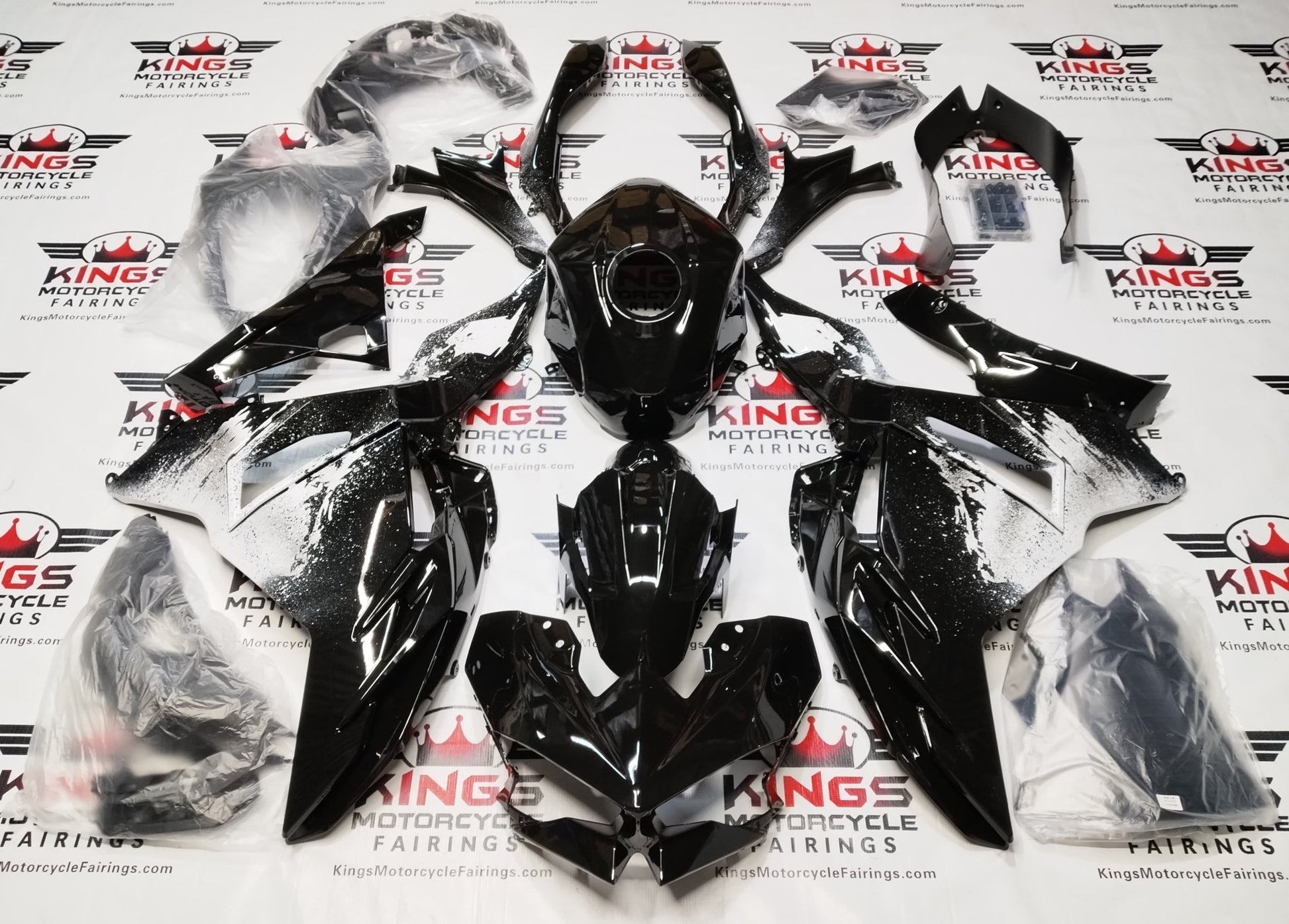 Kawasaki Ninja 500 Fairing Kit (2024-2025) Black, White Spray from KingsMotorcycleFairings.com