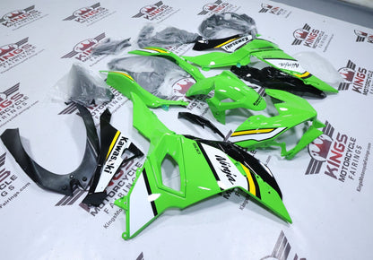 Kawasaki Ninja 500 Fairing Kit (2024-2025) Green, White, Yellow Stripe at KingsMotorcycleFairings.com
