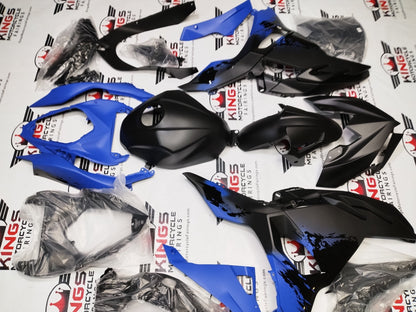 Kawasaki Ninja 500 Fairing Kit (2024-2025) Matte Black, Blue Spray at KingsMotorcycleFairings.com