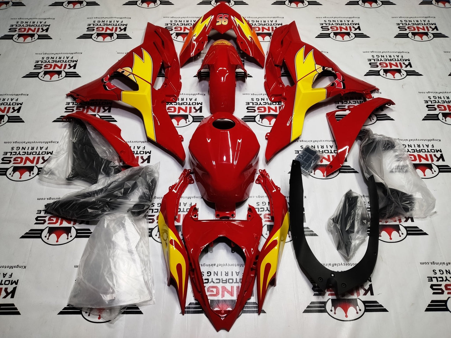 Kawasaki Ninja 500 Fairing Kit (2024-2025) Red, Yellow, Rusteze 95 at KingsMotorcycleFairings.com