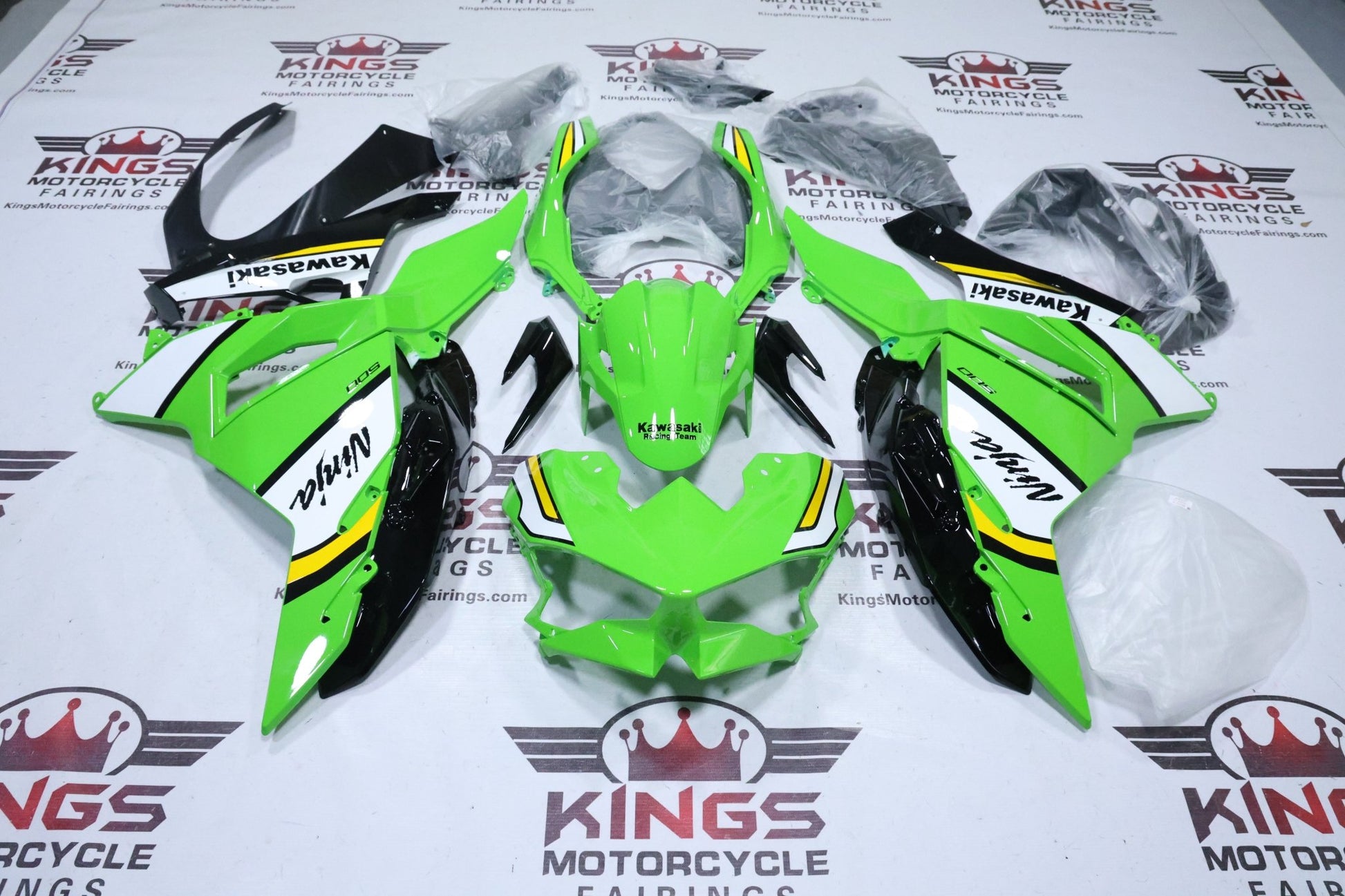 Kawasaki Ninja 500 Fairing Set (2024-2025) Green, Black, White, Yellow at KingsMotorcycleFairings.com