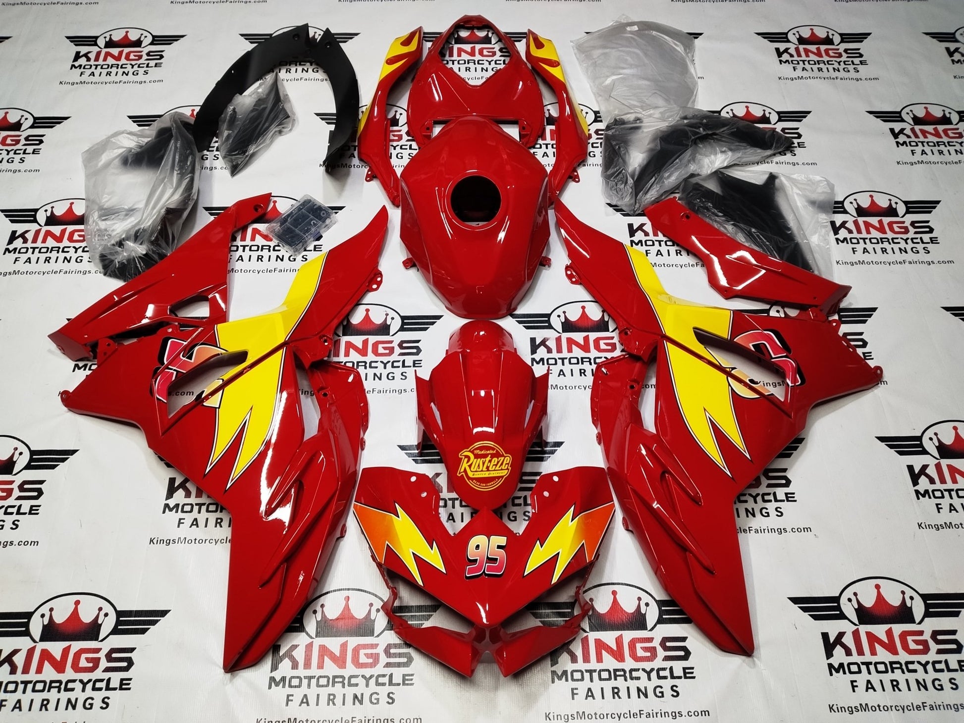 Kawasaki Ninja 500 Fairing Set (2024-2025) Red, Yellow, Rusteze 95 at KingsMotorcycleFairings.com
