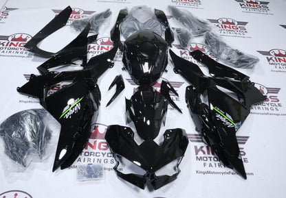 Kawasaki Ninja 500 Fairings (2024-2025) Black, Green Stripe from KingsMootrcycleFairings.com