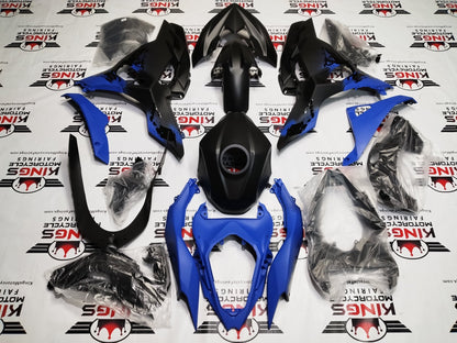 Kawasaki Ninja 500 Fairings (2024-2025) Flat Black, Blue Spray from KingsMotorcycleFairings.com