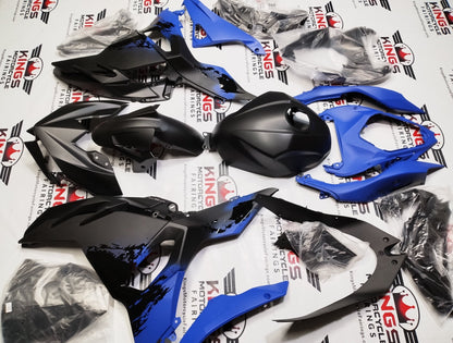 Kawasaki Ninja 500 Fairings (2024-2025) Matte Black, Blue Spray at KingsMotorcycleFairings.com