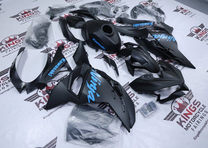 Kawasaki Ninja 500 Fairings (2024-2025) Matte Black, Sky Blue at KingsMotorcycleFairings.com