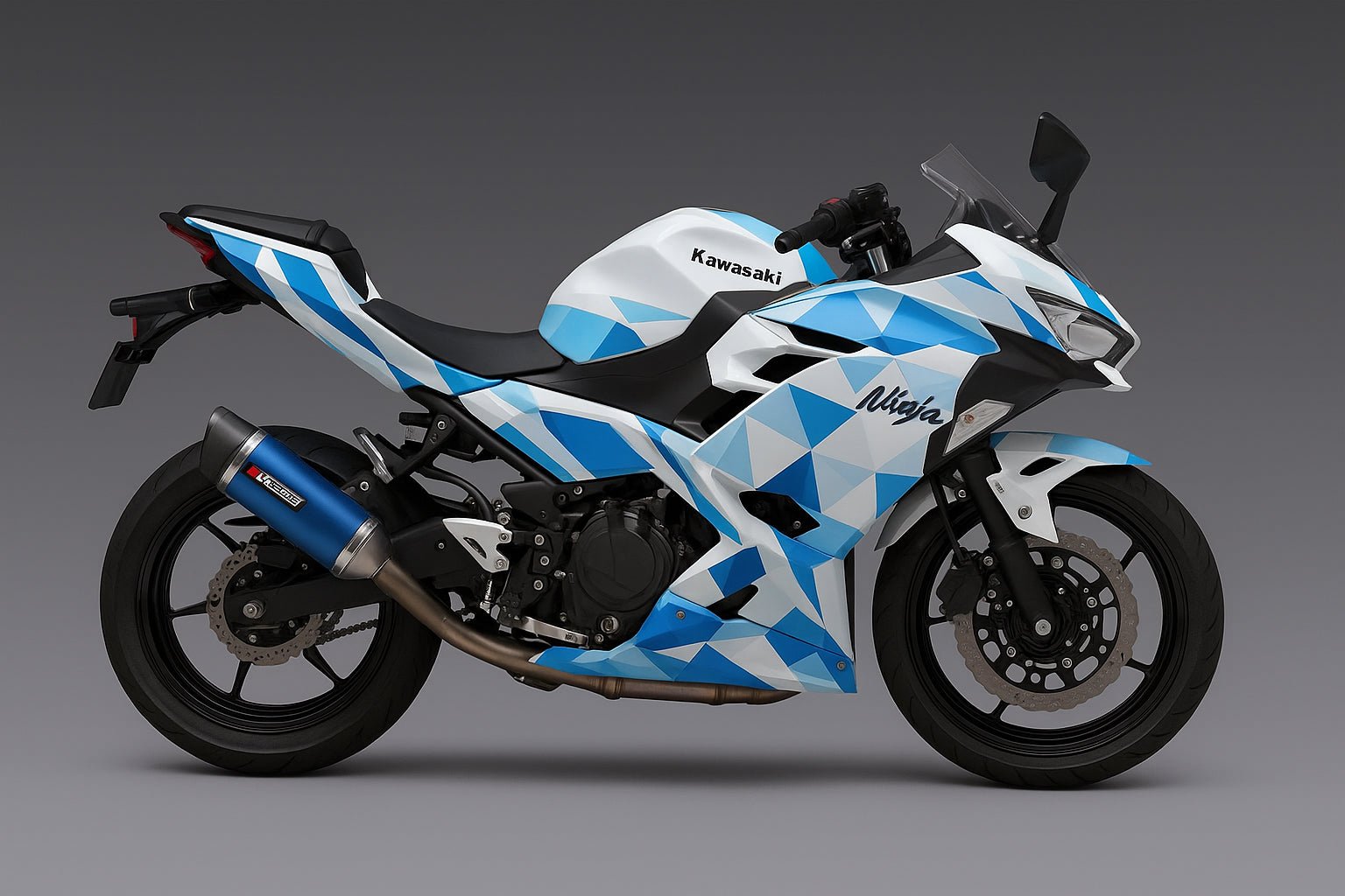 Kawasaki Ninja 500 Fairings (2024-2025) Gloss White, Blue Geometric at KingsMotorcycleFairings.com