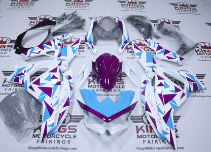 Kawasaki Ninja 500 Fairings (2024-2025) White, Blue, Purple Geometric at KingsMotorcycleFairings.com