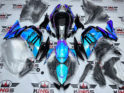 Kawasaki Ninja 650 Fairing Kit (2020-2025) Chrome Chameleon, Blue, Pink at KingsMotorcycleFairings.com