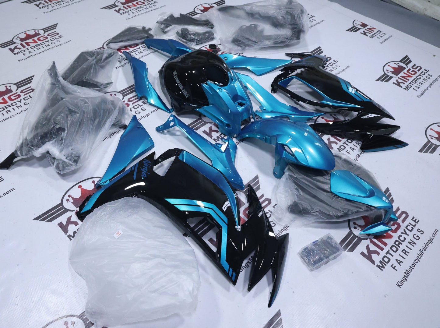 Kawasaki Ninja 650 Fairings (2020-2025) Black, Turquoise Blue from KingsMotorcycleFairings.com