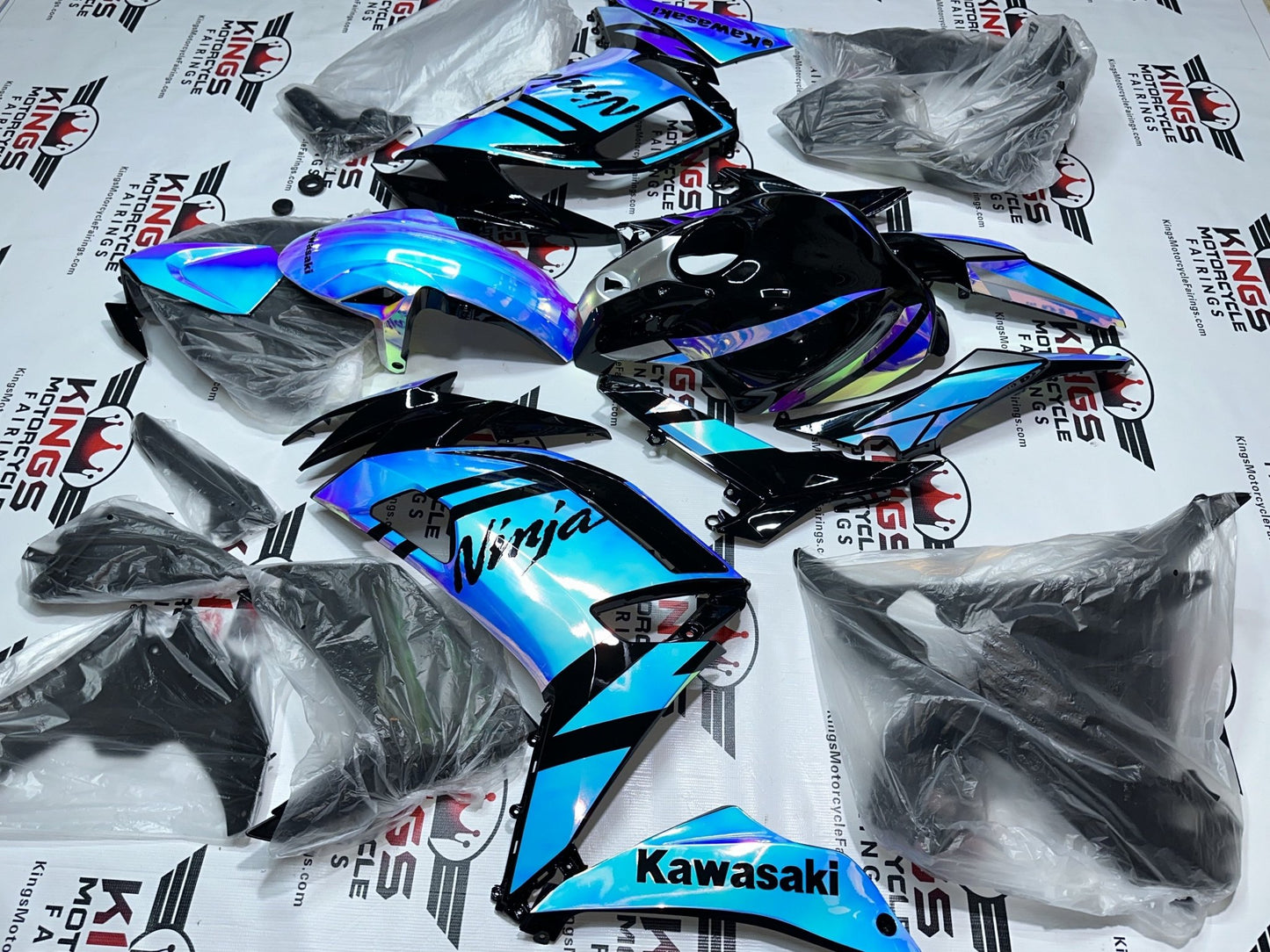 Kawasaki Ninja 650 Fairings (2020-2025) Chrome Chameleon, Blue, Pink at KingsMotorcycleFairings.com