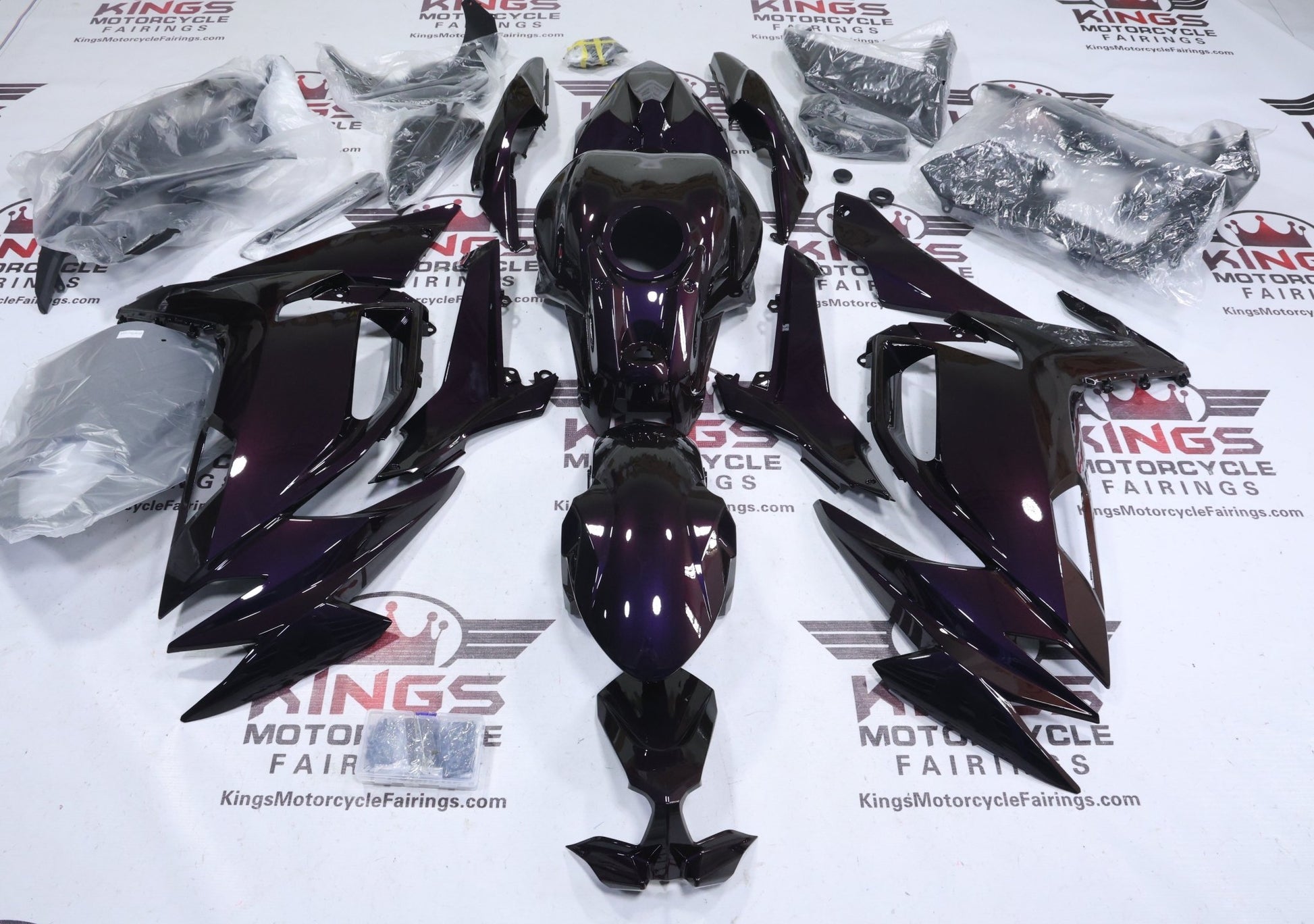 Kawasaki Ninja 650 Fairings (2020-2025) Dark Purple, Orange Chameleon at KingsMotorcycleFairings.com
