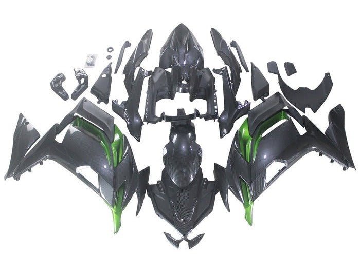 Kawasaki Ninja 650 Fairings (2020-2025) Faux Carbon Fiber, Green at KingsMotorcycleFairings.com