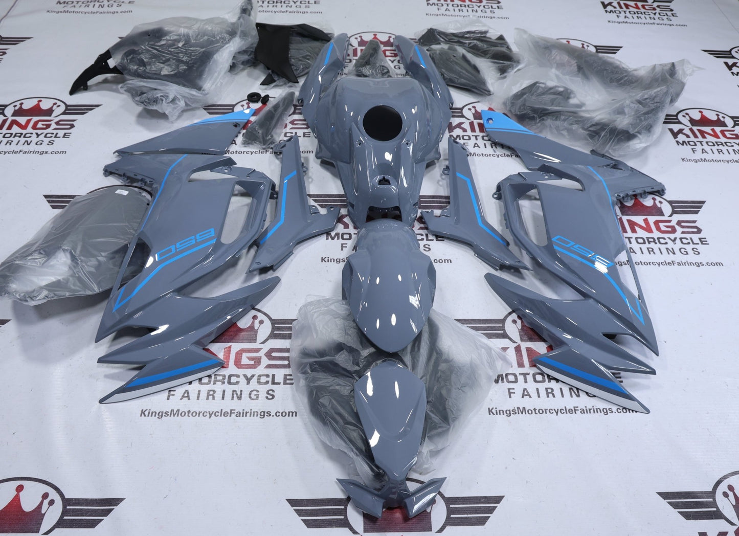 Kawasaki Ninja 650 Fairings (2020-2025) Gloss Gray, Blue at KingsMotorcycleFairings.com