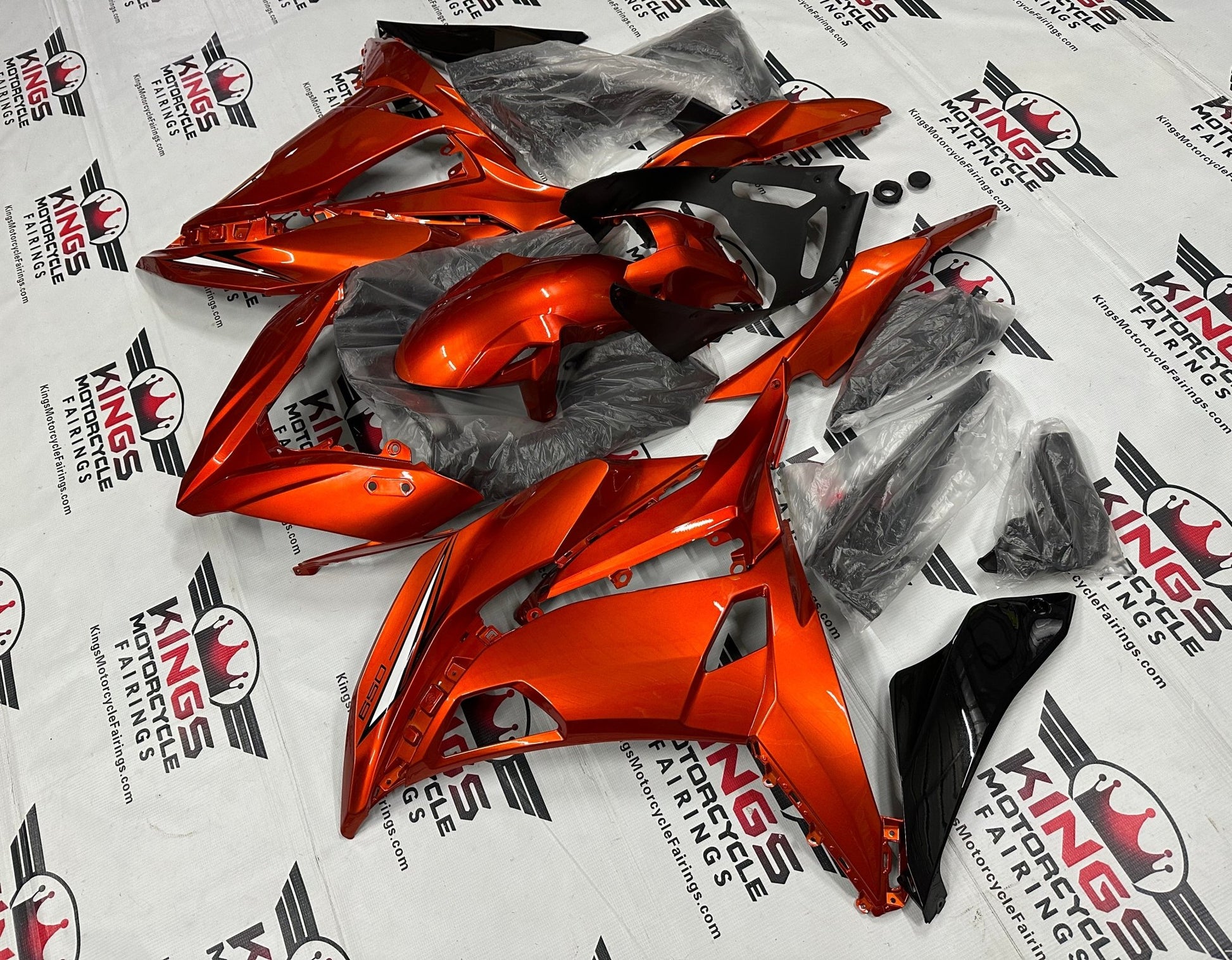 Kawasaki Ninja 650 Fairing set (2017-2019) Orange, Black, Stripe at KingsMotorcycleFairings.com