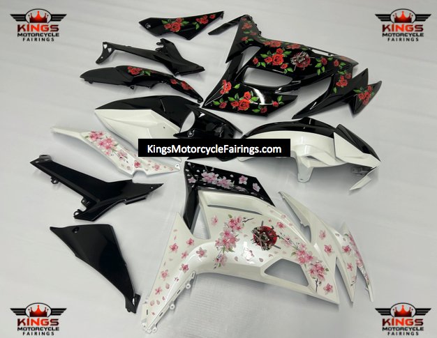 Kawasaki Ninja 650R Fairings (2020-2023) Black Rose, White Blossom at KingsMotorcycleFairings.com