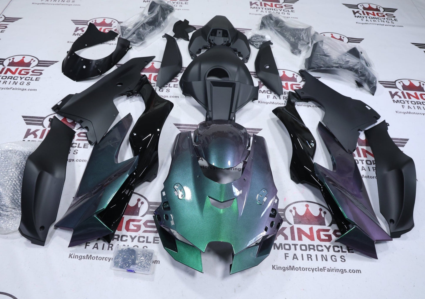 Kawasaki Ninja ZX-10R Fairings (2021-2025) Chameleon Green, Purple, Matte Black at KingsMotorcycleFairings.com