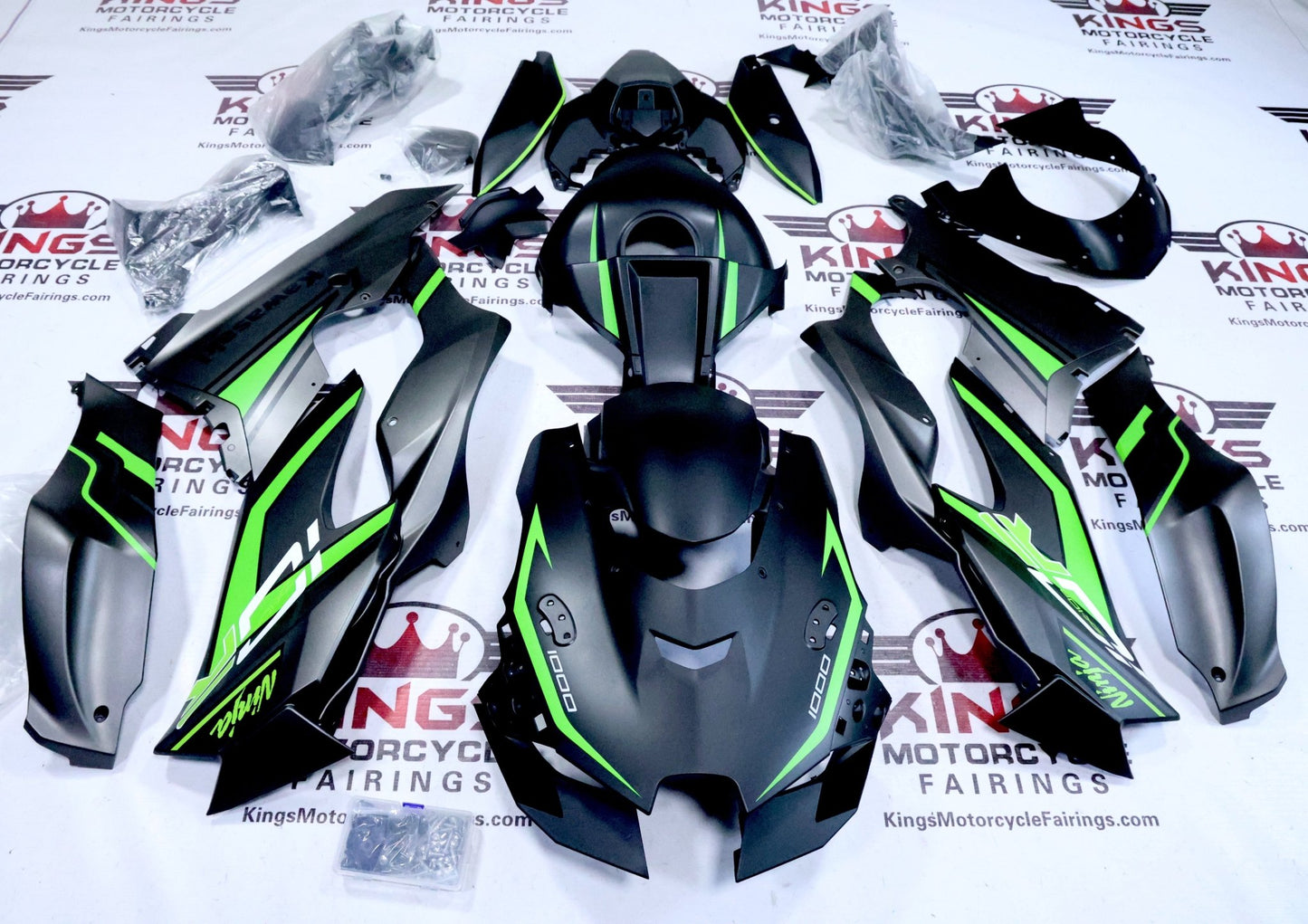 Kawasaki Ninja ZX-10R Fairings (2021-2025) Matte Black, Matte Gray, Green, White from KingsMotorcycleFairings.com