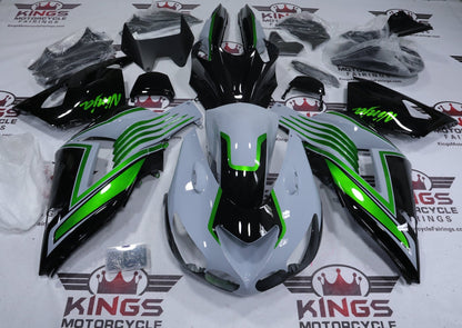 Kawasaki Ninja ZX-14R Fairings (2006-2011) Nardo Gray, Green Stripe, Black at KingsMotorcycleFairings.com