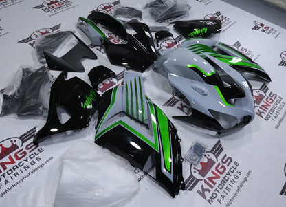 Kawasaki Ninja ZX-14R Fairings (2006-2011) Nardo Gray, Green Stripe, Black from KingsMotorcycleFairings.com
