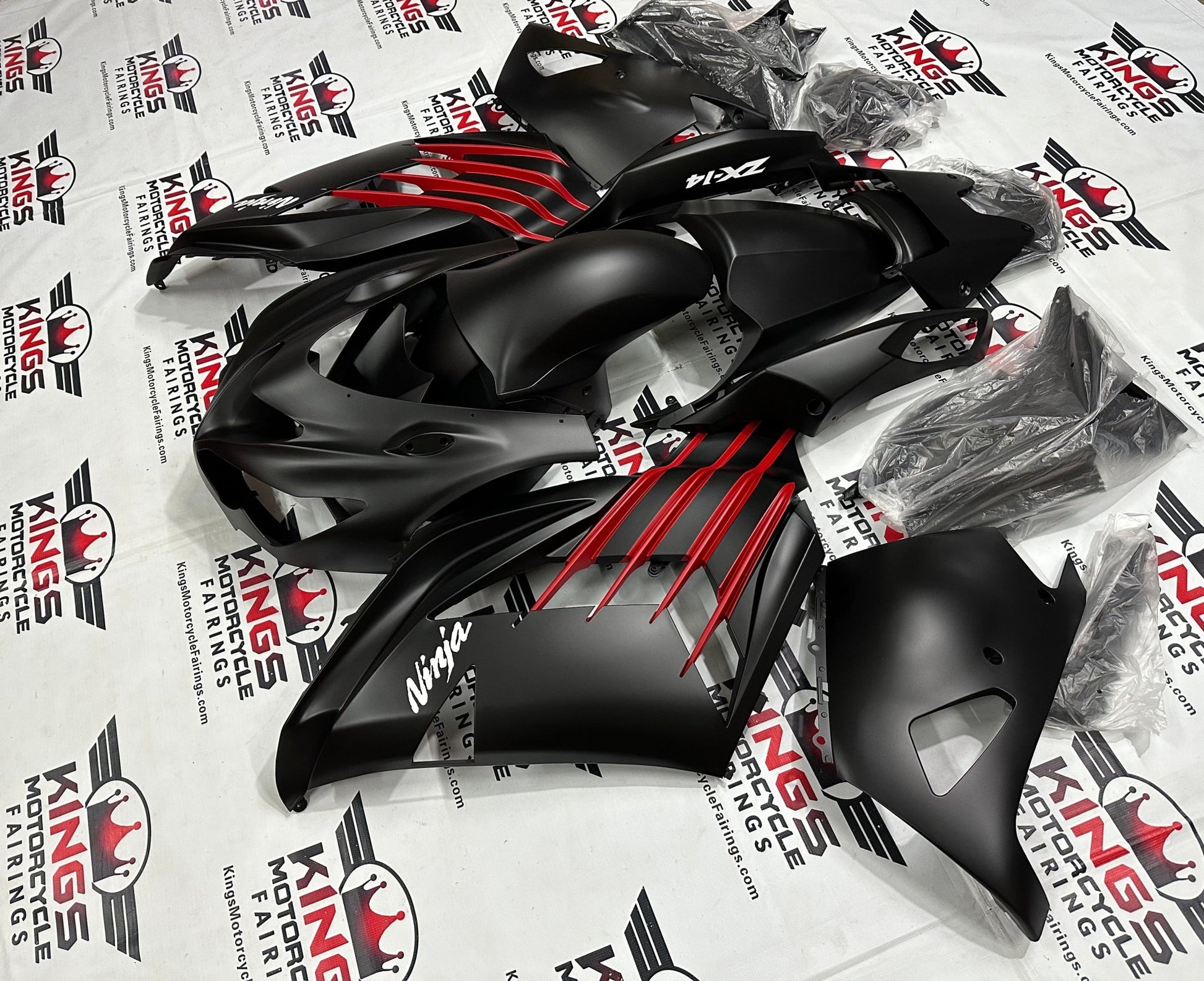 Kawasaki Ninja ZX-14R Fairings (2012-2024) Matte Black, Red at KingsMotorcycleFairings.com