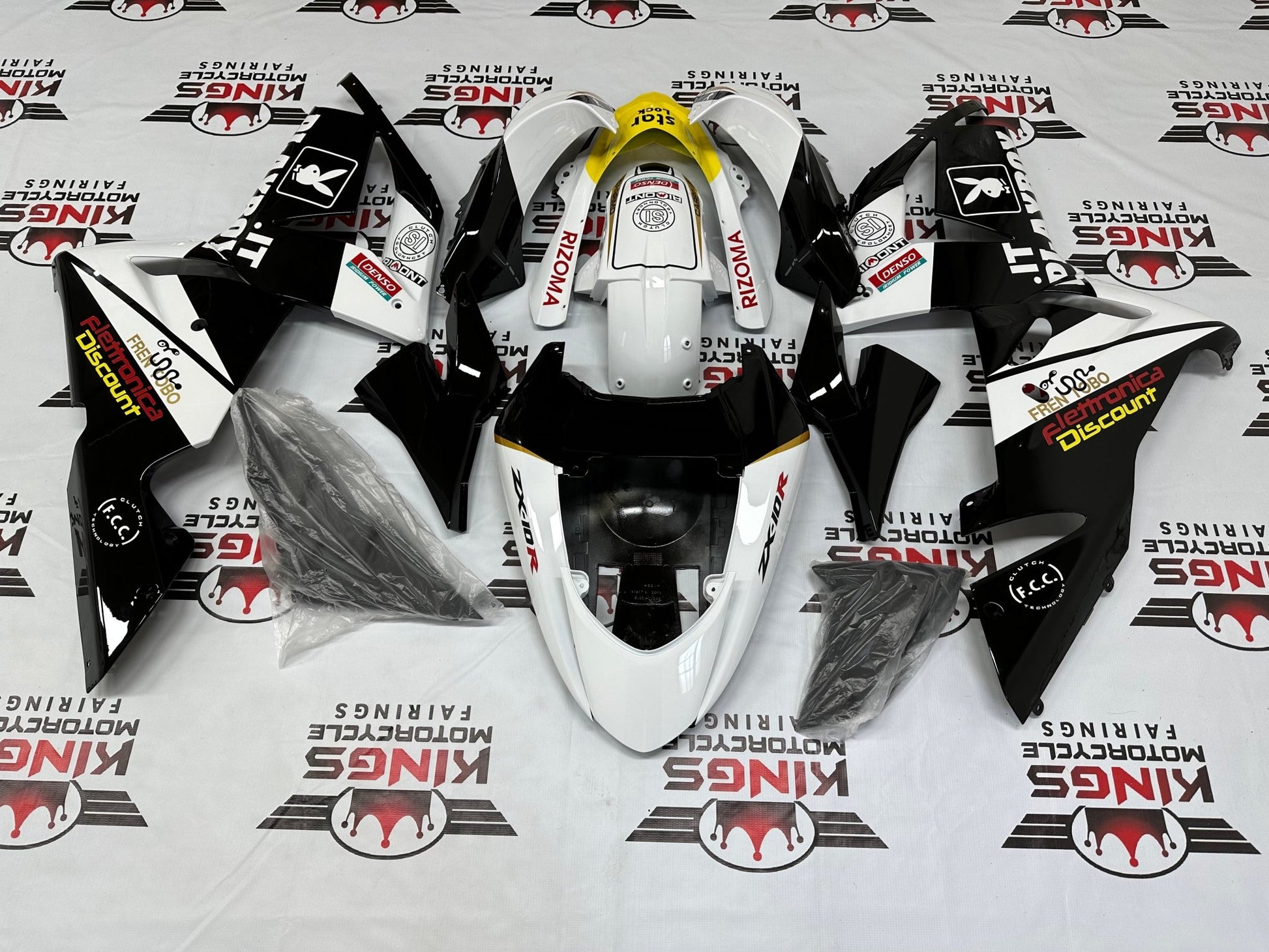 Kawasaki Ninja ZX10R Fairings (2004-2005) Black, White, Yellow Playboy from KingsMotorcycleFairings.com