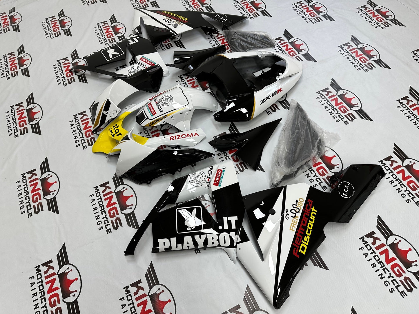 Kawasaki Ninja ZX10R Fairings (2004-2005) Playboy Black, White, Yellow at KingsMotorcycleFairings.com