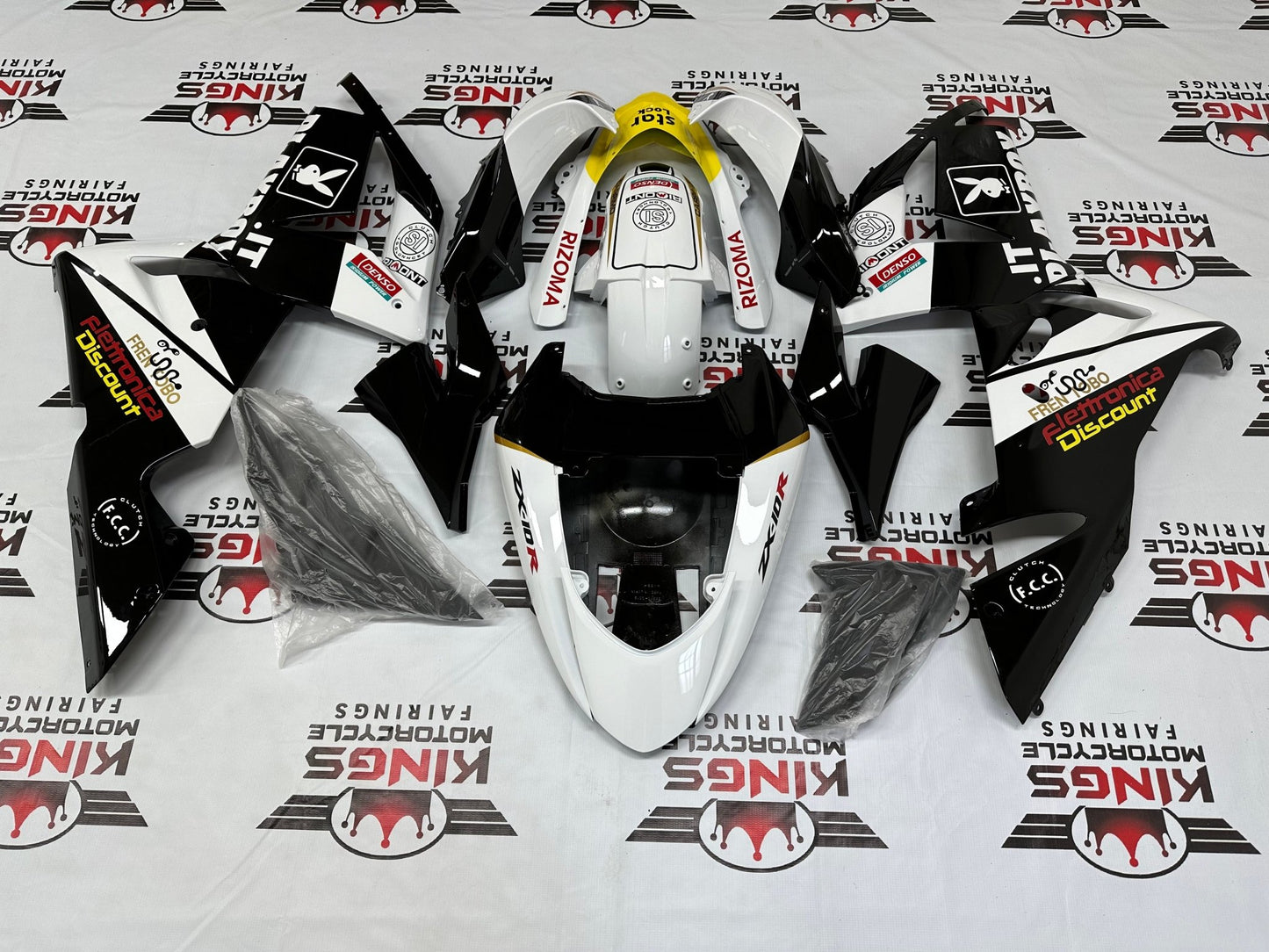 Kawasaki Ninja ZX10R Fairings (2004-2005) Playboy Black, White, Yellow from KingsMotorcycleFairings.com