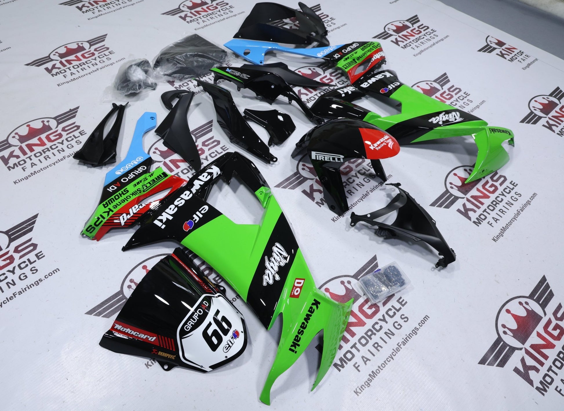 Kawasaki Ninja ZX10R Fairings (2008-2010) Green, Black Motocard Elf at KingsMotorcycleFairings.com