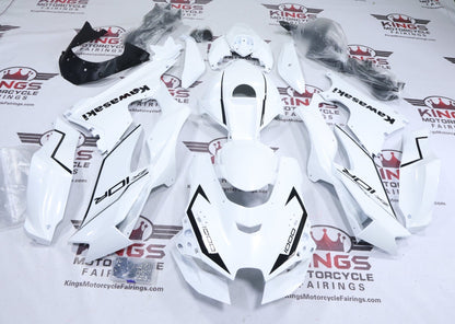 Kawasaki Ninja ZX10R Fairings (2021-2025) Metallic White, Black Stripe at KingsMotorcycleFairings.com