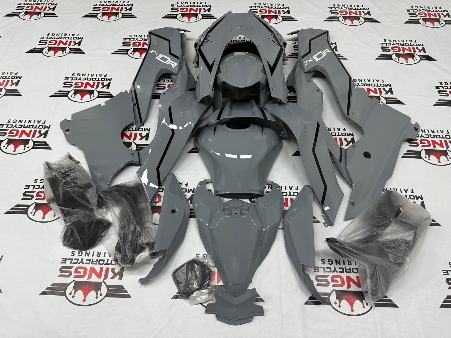 Kawasaki Ninja ZX10R Fairings (2021-2025) Nardo Gray, Black from KingsMotorcycleFairings.com