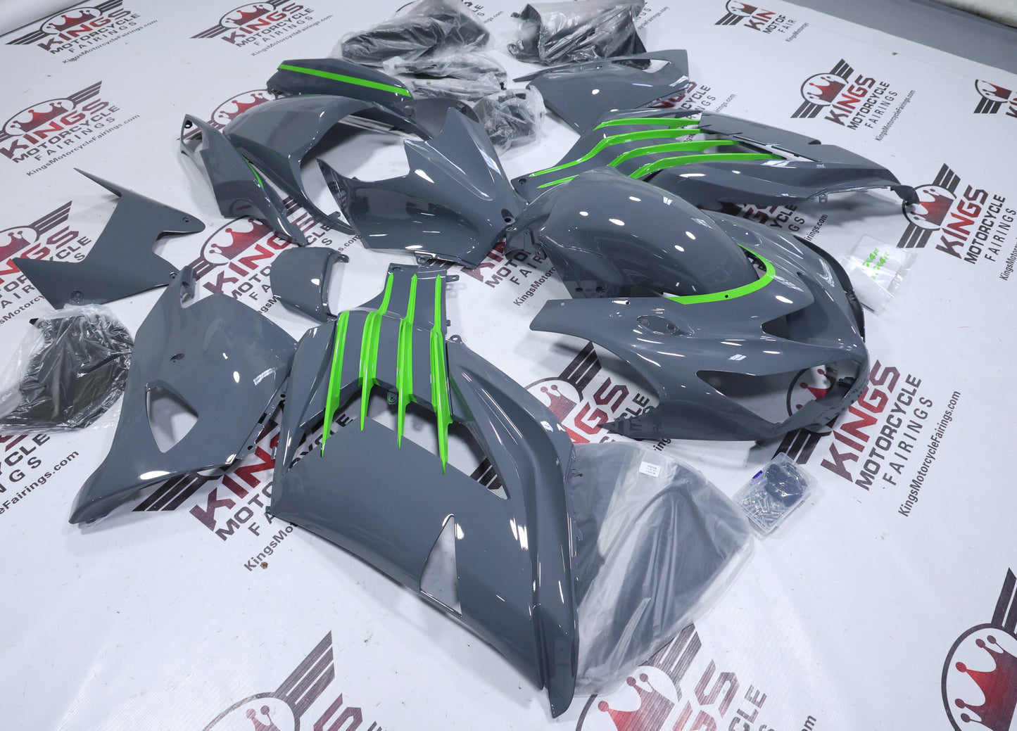 Kawasaki Ninja ZX14R Fairings (2012-2024) Gray Nardo, Green from KingsMotorcycleFairings.com