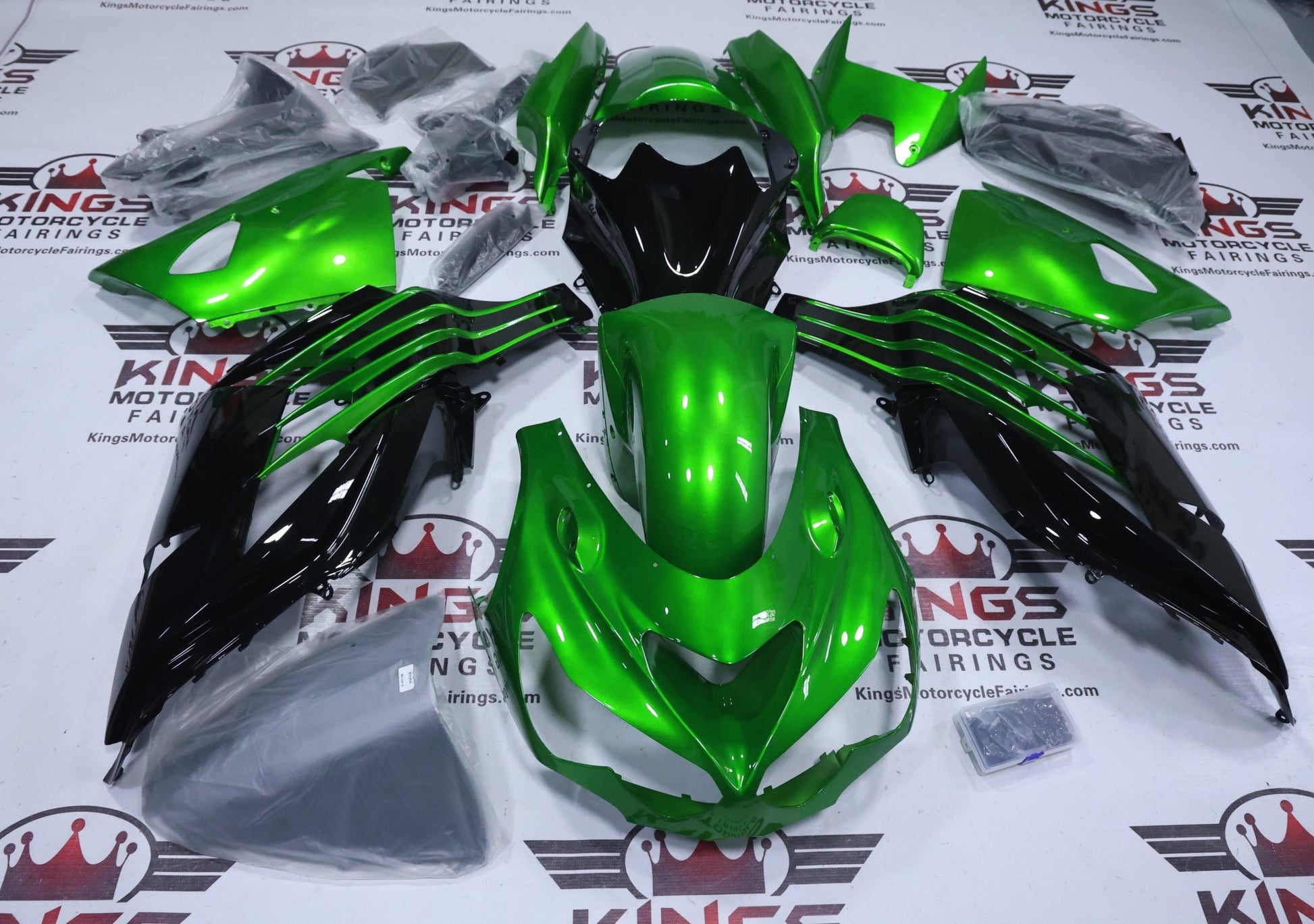 Kawasaki Ninja ZX14R Fairings (2012-2024) Green Metallic, Black at KingsMotorcycleFairings.com