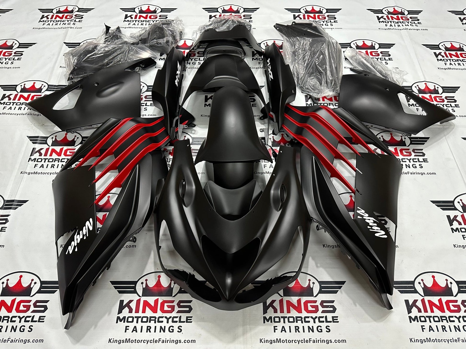 Kawasaki Ninja ZX14R Fairings (2012-2024) Matte Black, Red at KingsMotorcycleFairings.com