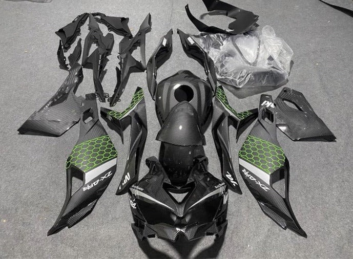 Kawasaki Ninja ZX-4R Fairings (2019-2025) Faux Carbon Fiber, Green, Gray at KingsMotorcycleFairings.com