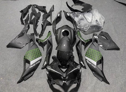 Kawasaki Ninja ZX-4R Fairings (2019-2025) Faux Carbon Fiber, Green, Gray at KingsMotorcycleFairings.com