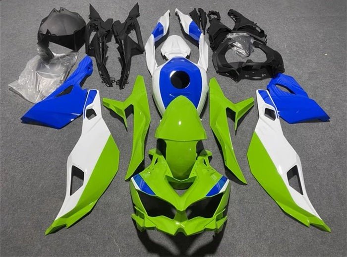 Kawasaki Ninja ZX4R Fairings (2019-2025) Green, White, Blue at KingsMotorcycleFairings.com