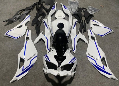 Kawasaki Ninja ZX4R Fairings (2019-2025) White, Blue Stripes at KingsMotorcycleFairings.com