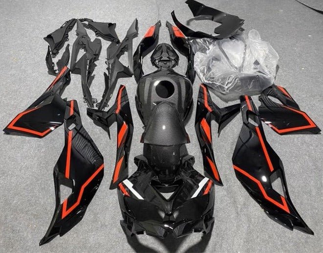 Kawasaki Ninja ZX4RR Fairing kit (2019-2025) Faux Carbon Fiber, Black, Red at KingsMotorcycleFairings.com